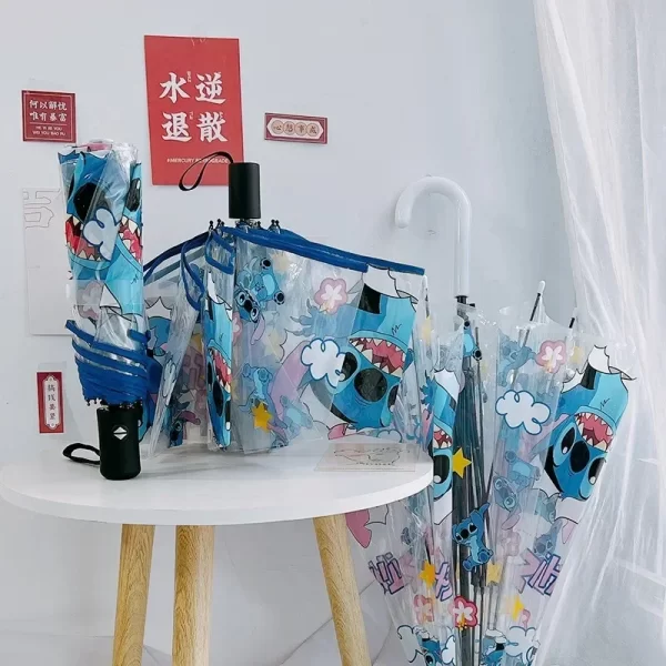 Anime disney ponto guarda-chuva bonito dos desenhos animados totalmente automático dobrável guarda-chuva moda na moda portátil triplo dobrável pára-sol presentes - Imagem 3